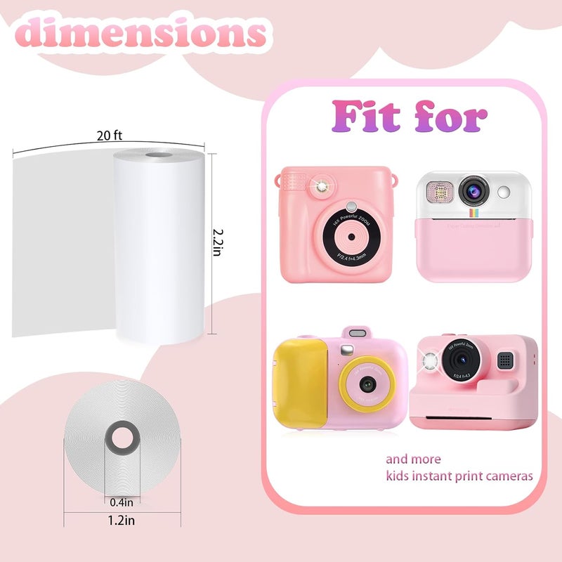 Phetium 20 Rolls Kids Camera Instant Print Refill Paper Set, HD Printing Thermal Paper for Most Kids Instant Camera Photo Print (White-20 Rolls) - Image 2